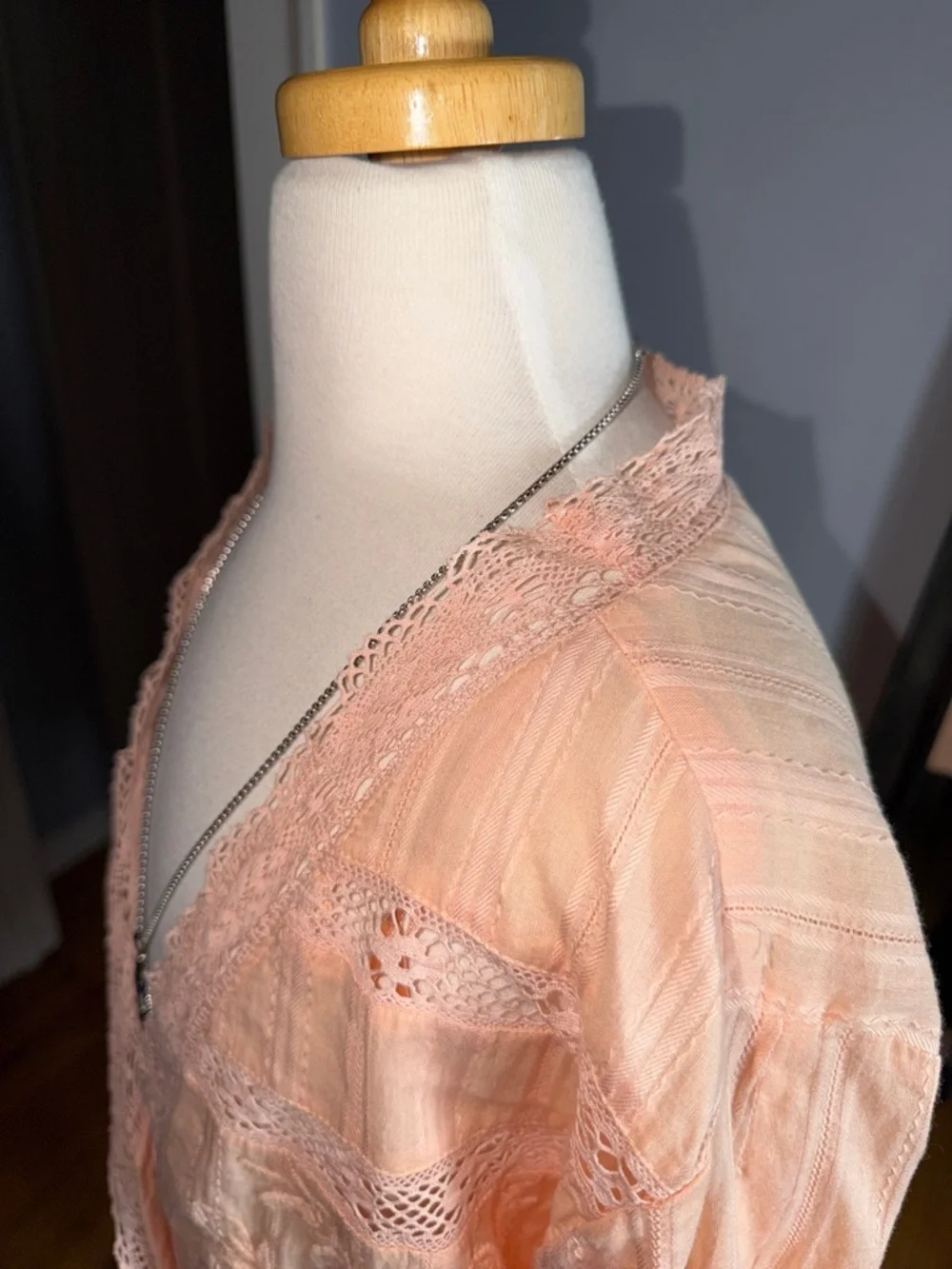 Free People Peach Lace-Trim Tie-Front Crop Top